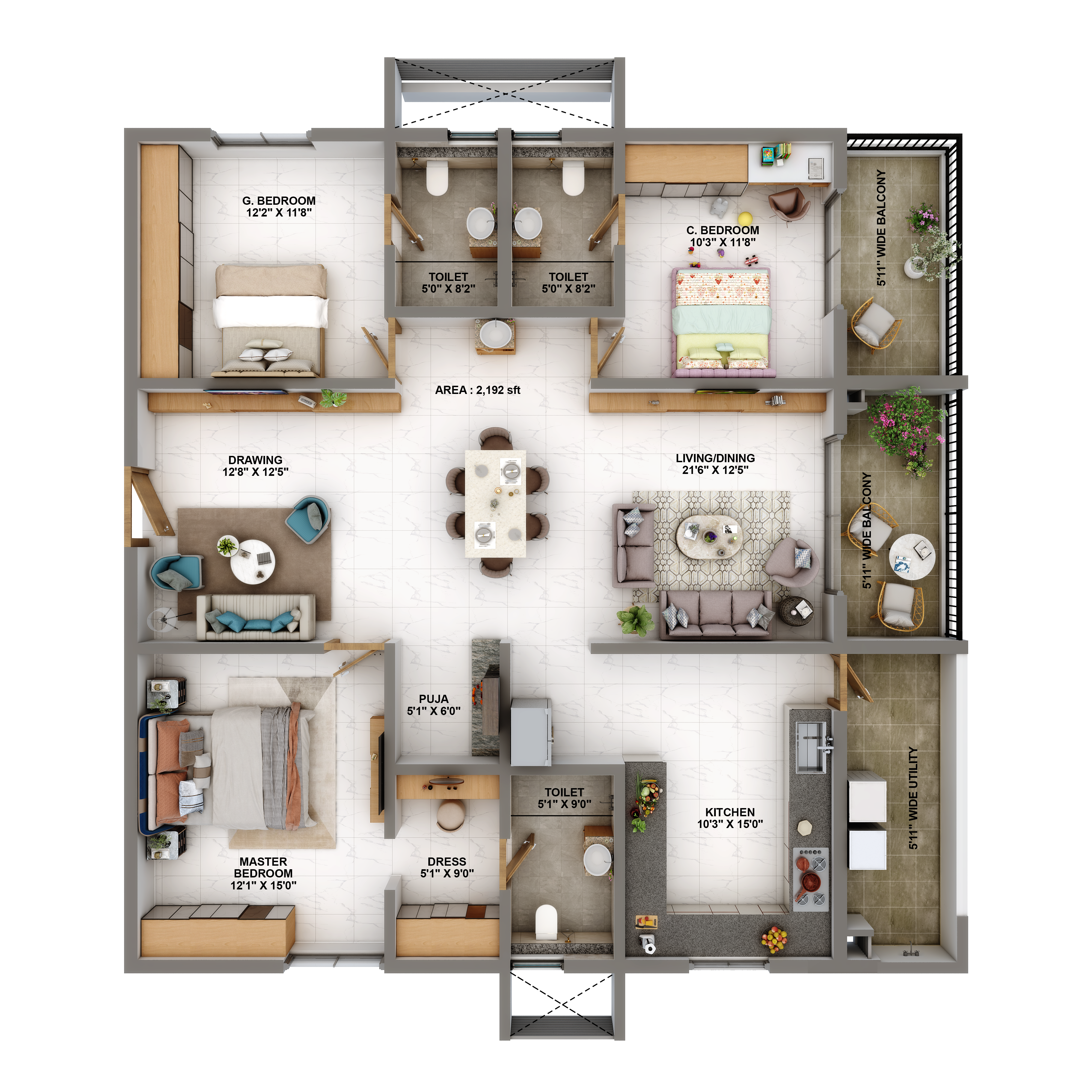3 BHK Size- 2192 S.FT.